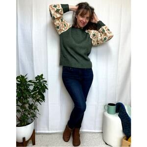 Everyday Chic Crochet Patch Sleeve Sweater Medium Boho Cottagecore Knitwear